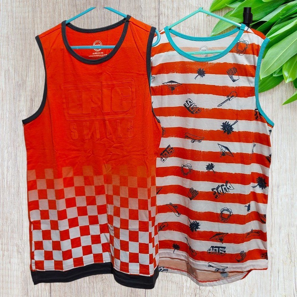 Wonder Nation Boys Tank Top Set Of 2 XL 14-16 Orange White Breathable